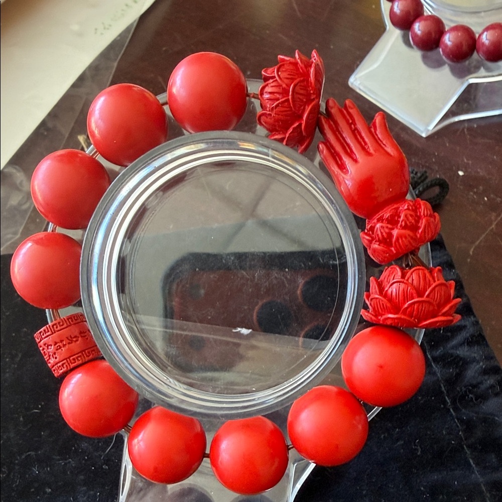 Red Beaded high quality Cinnabar Bracelet with Unique Charms